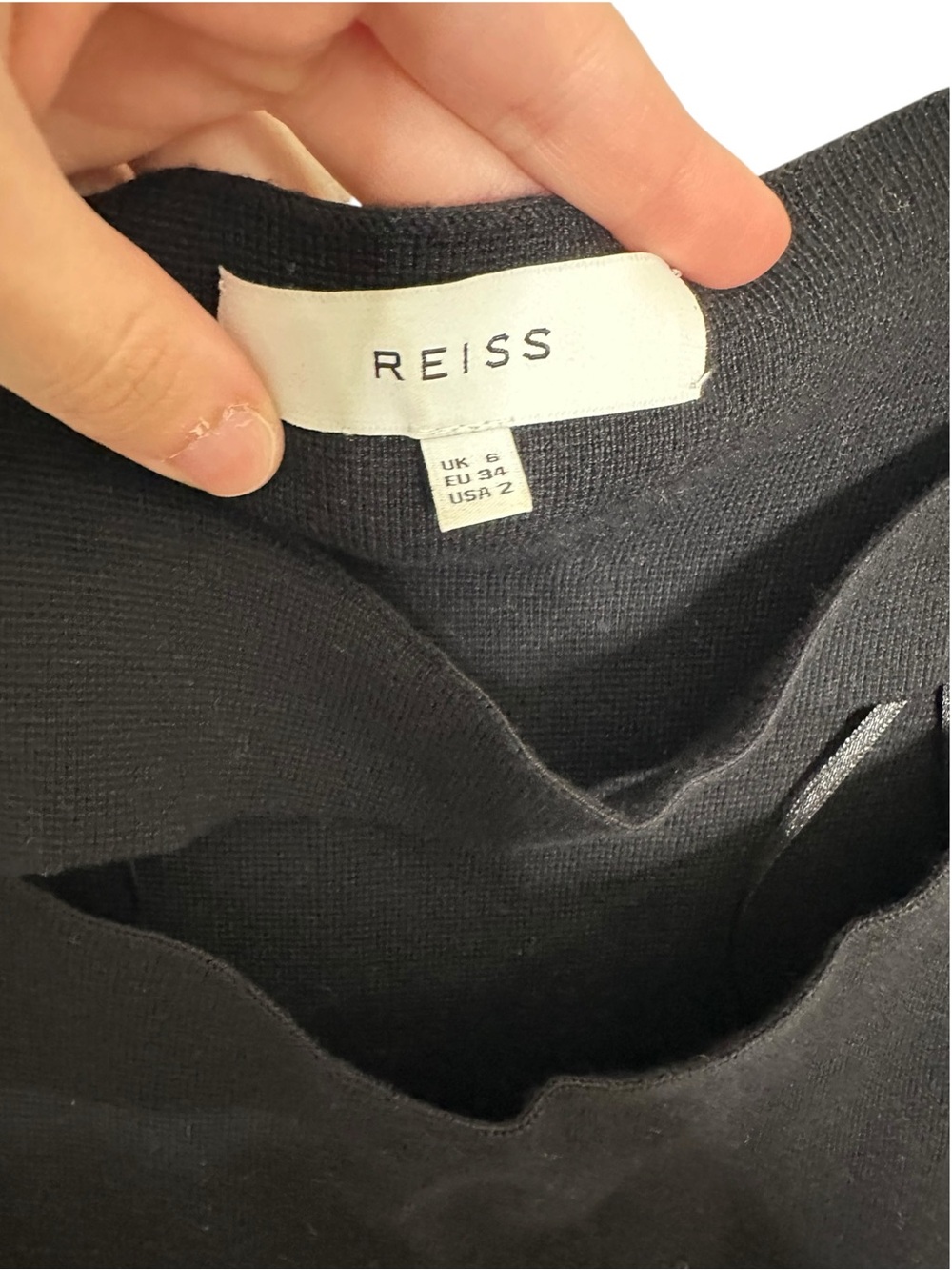 Reiss Black Long-Sleeve Knit Dress with Cutout Detail 2 - Picture 3 of 5